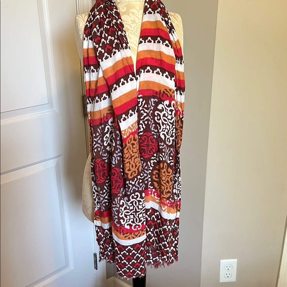 Vibrant Red and Orange Scarf with Bold Pattern